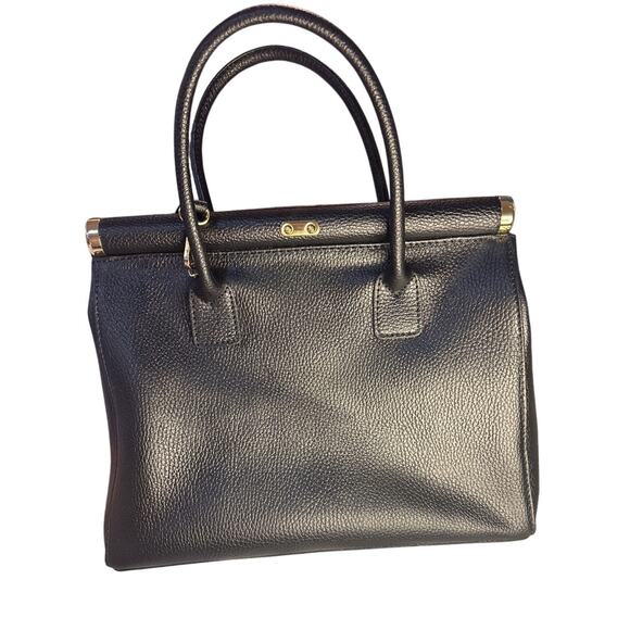 Vintage Italian Black Leather Structured Handbag - Picture 3 of 16